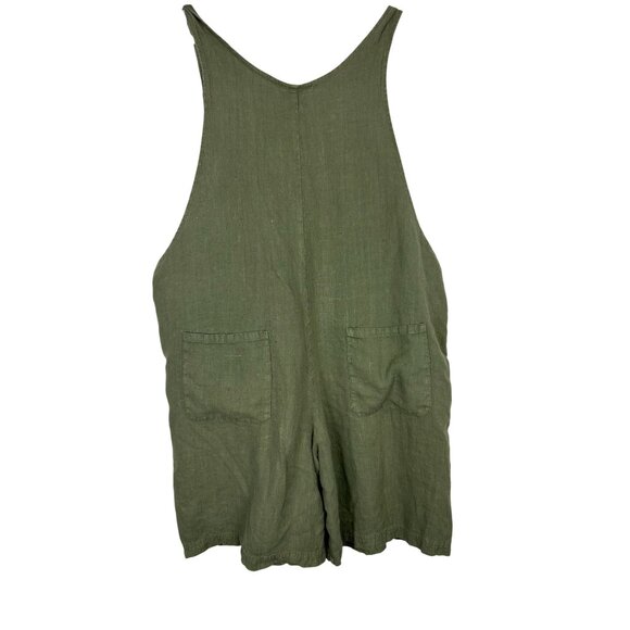 Vintage Timbuktu Station Women's Olive Green 100% Linen Overalls Size 3 - Picture 1 of 11